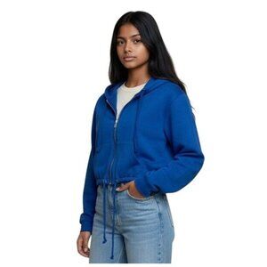 Danielle Guizio Cropped Zip-Up Hoodie in Royal Blue - Size XS